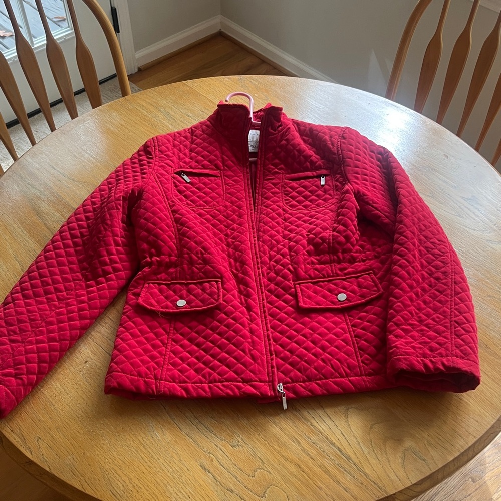Cherry Red Quilted Jacket with cinch at waist medium